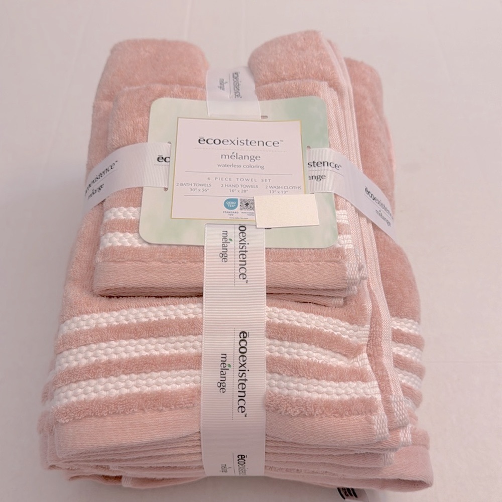 6pc Ecoexistence Mélange Bath Towel Set - Waterless Coloring  - Pink/White - Picture 2 of 9